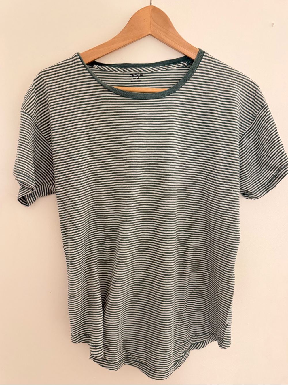 Madewell Green and White Striped Short Sleeve Tee